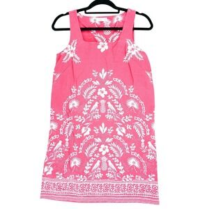 LC Lauren Conrad Pink Square Neck Sleeveless Dress Linen XS Parrot Pineapple